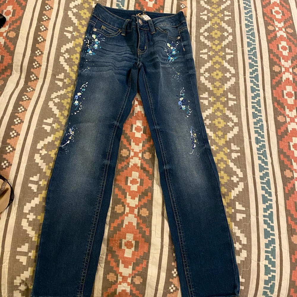 Justice Jeans Blue Paint Splatter